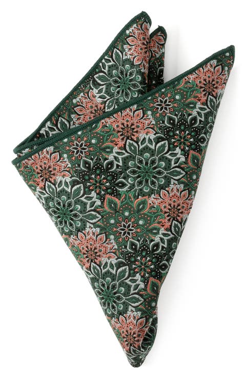 Green Floral Silk Pocket Square