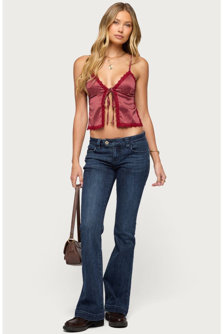 Polka Dot Lace Trim Satin Camisole, Alternate, color, BURGUNDY