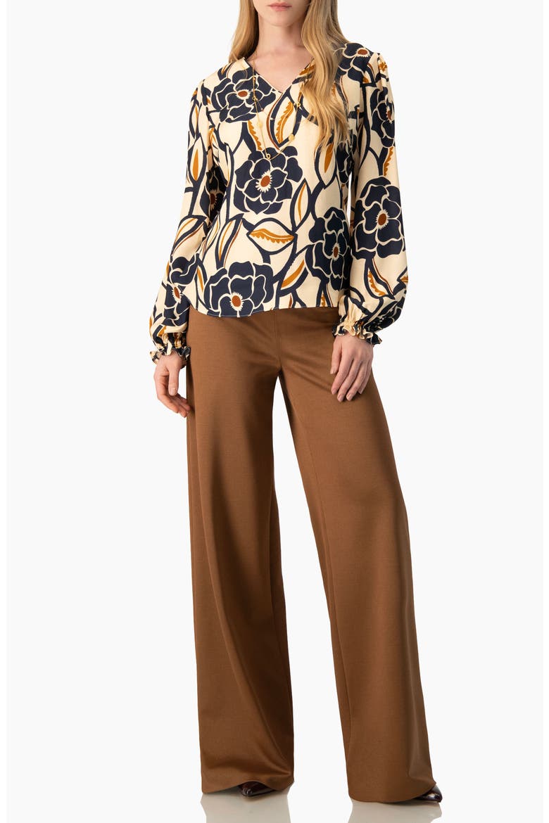 Floral Print Bishop-Sleeve Blouse, Alternate, color, Ivory