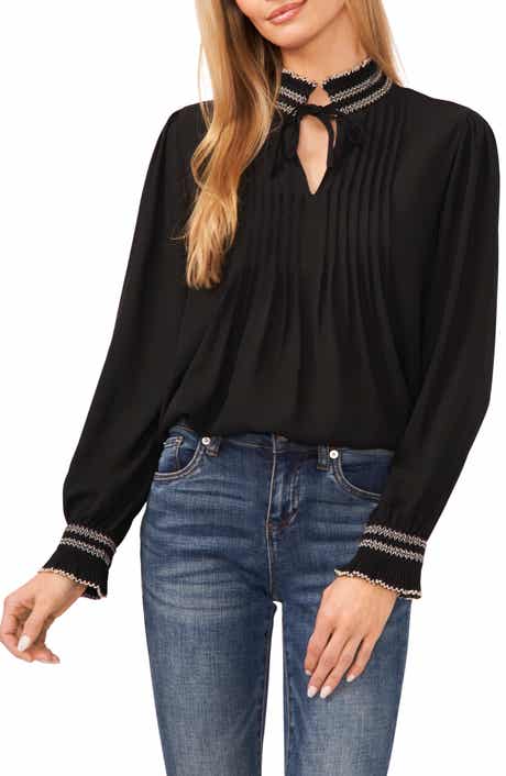 CeCe Contrast Stitch Pintuck Shirt
