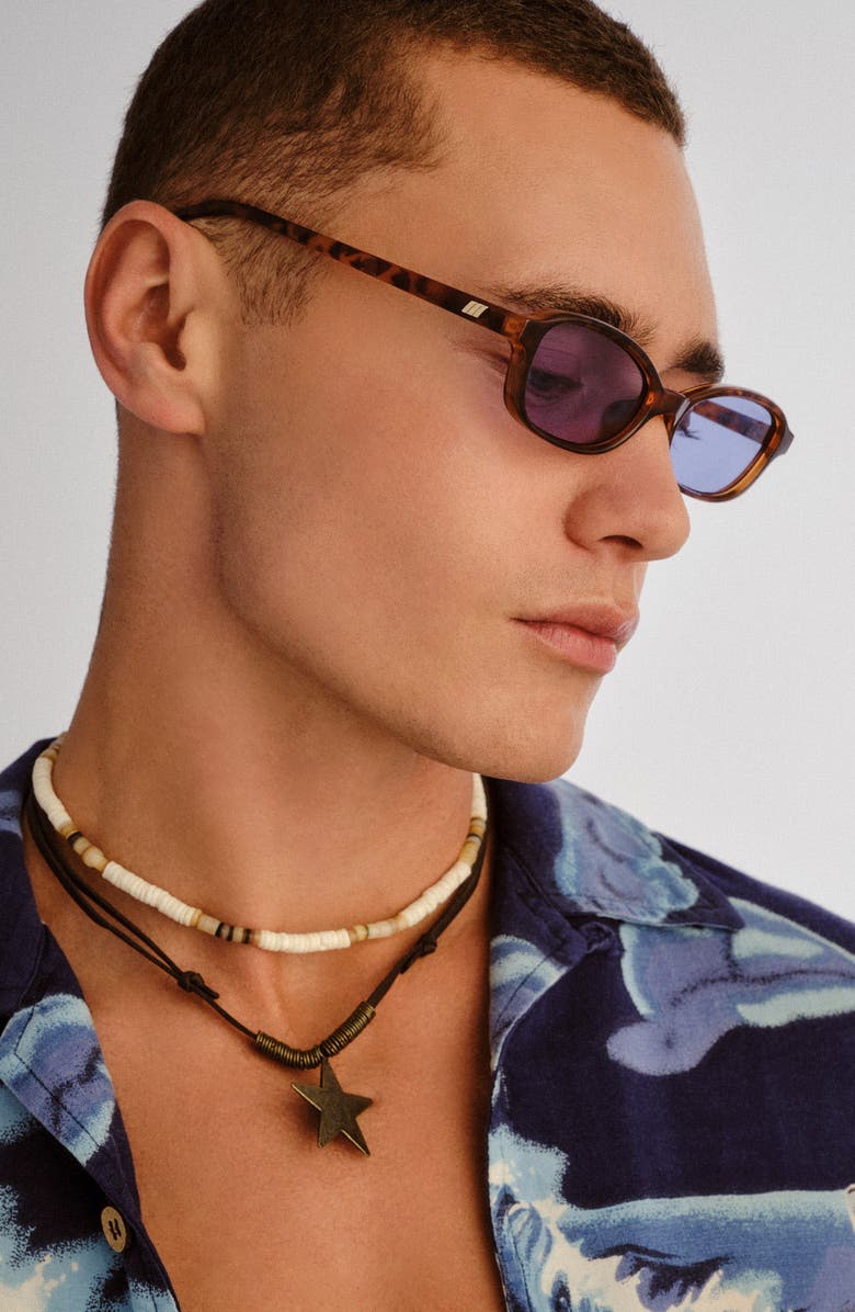 Le Specs Honey Pot 55mm Oval Sunglasses, Alternate, color, Amber Tort / Dusty Blue Tint