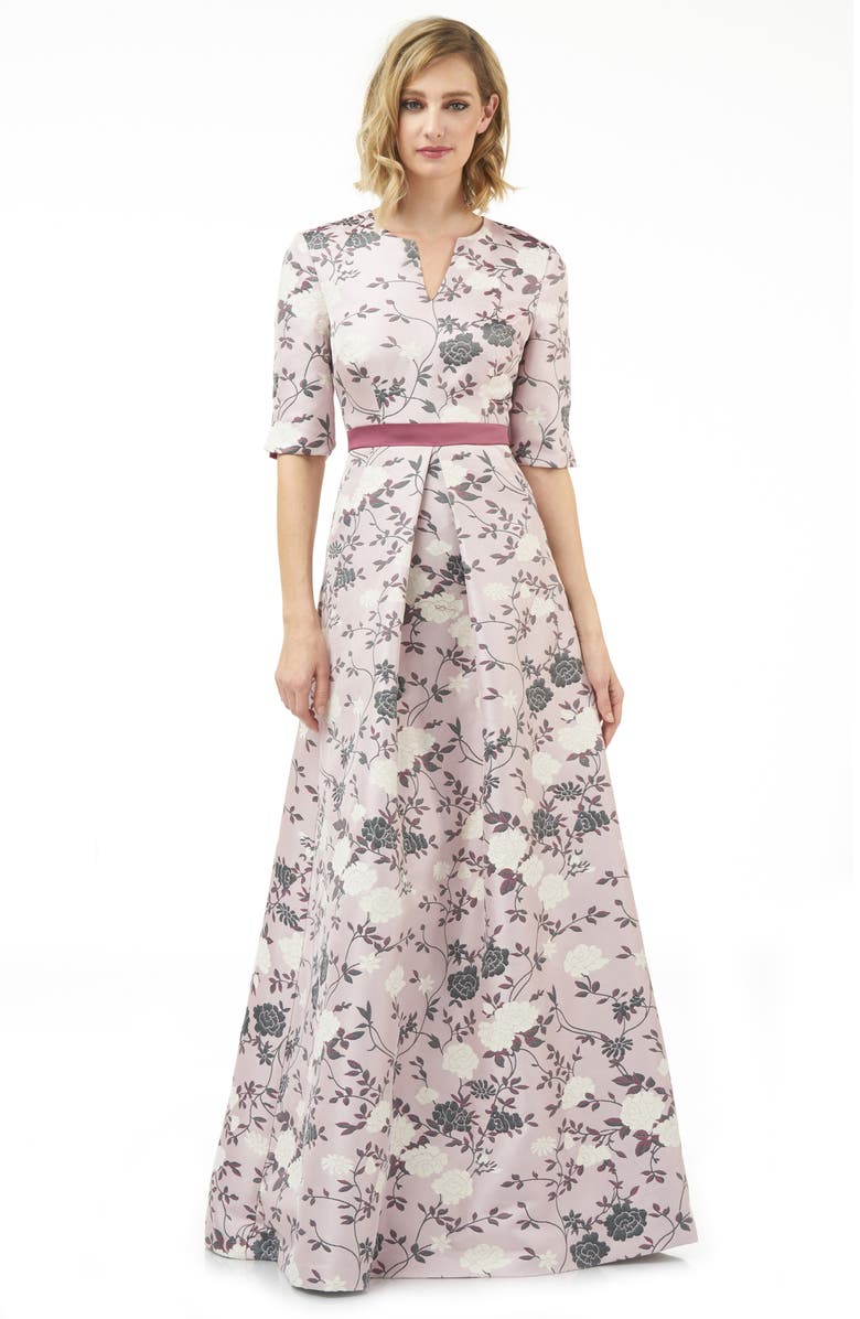 Kay Unger Flower Jacquard Gown, Alternate, color, 