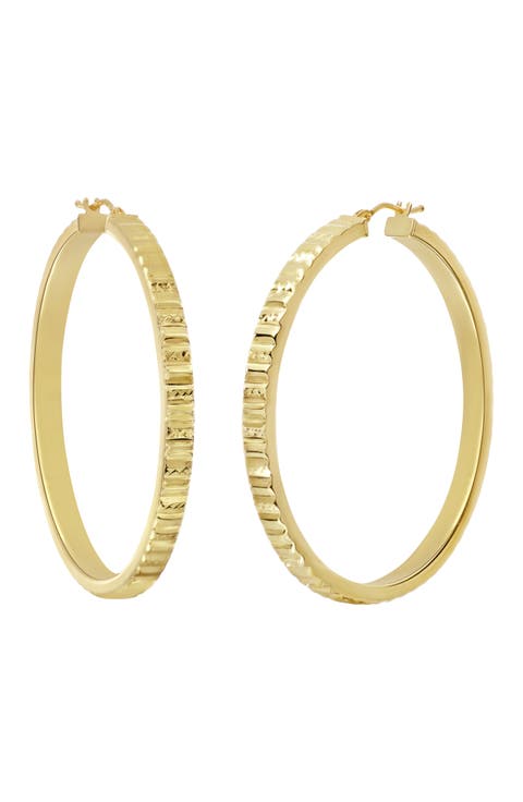 14K Gold Textured Hoop Earrings