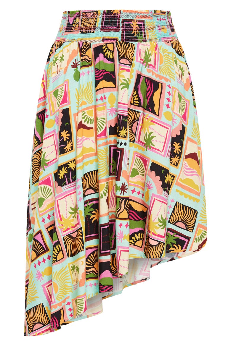 Eva Smocked Waist Asymmetric Skirt, Alternate, color, PRINT