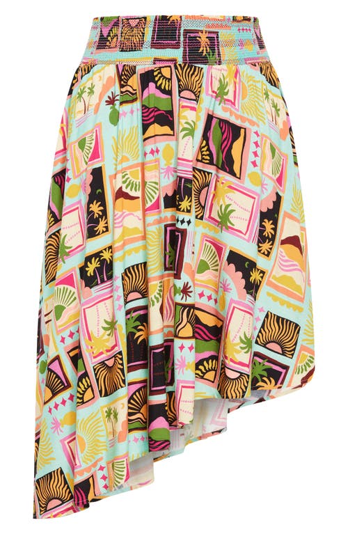 City Chic Eva Smocked Waist Asymmetric Skirt In Multi