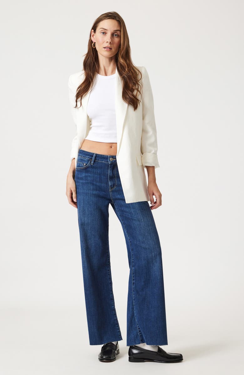 Mavi Jeans Raw Hem High Waist Wide Leg Jeans, Alternate, color, Mid Brushed Supersoft