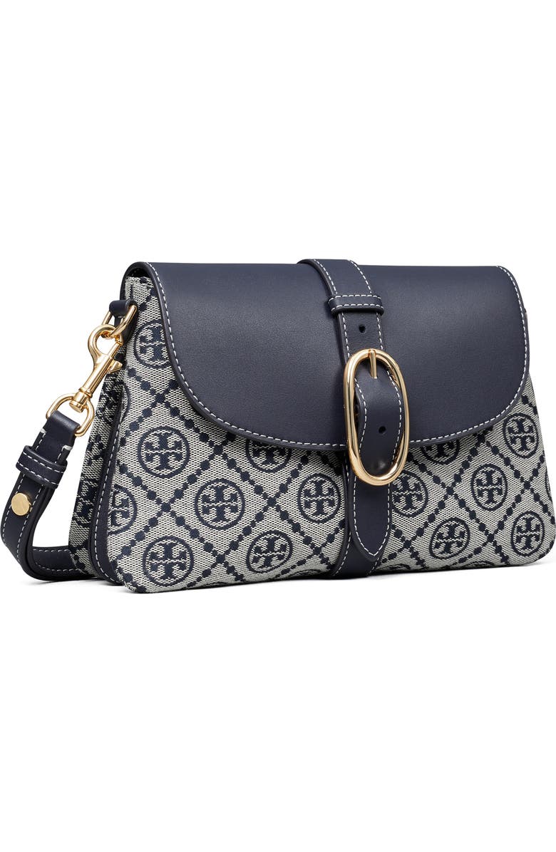 Tory Burch T Monogram Soft Jacquard & Leather Shoulder Bag, Alternate, color, Tory Navy