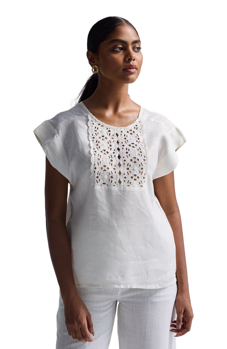Reistor Boxy Top with Embroidered Lace Detail, Alternate, color, Off-White