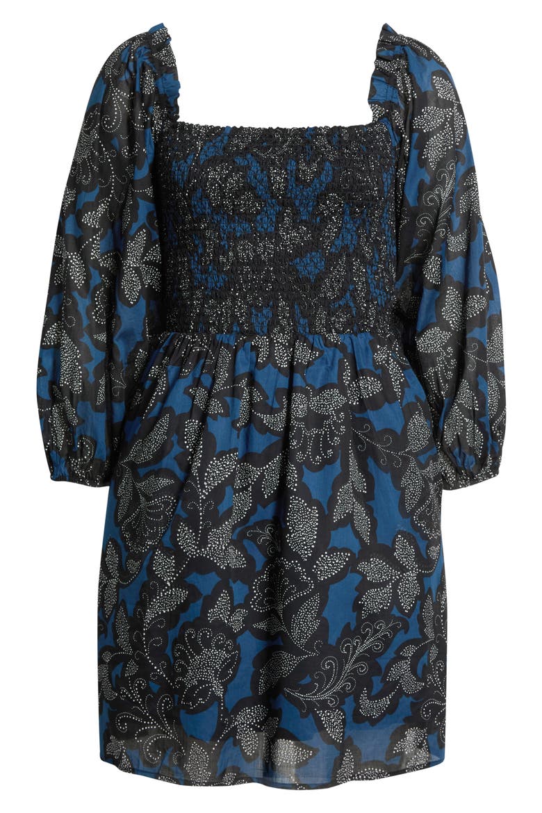 Aurina Floral Smocked Fit & Flare Minidress, Alternate, color, NAVY-BLACK