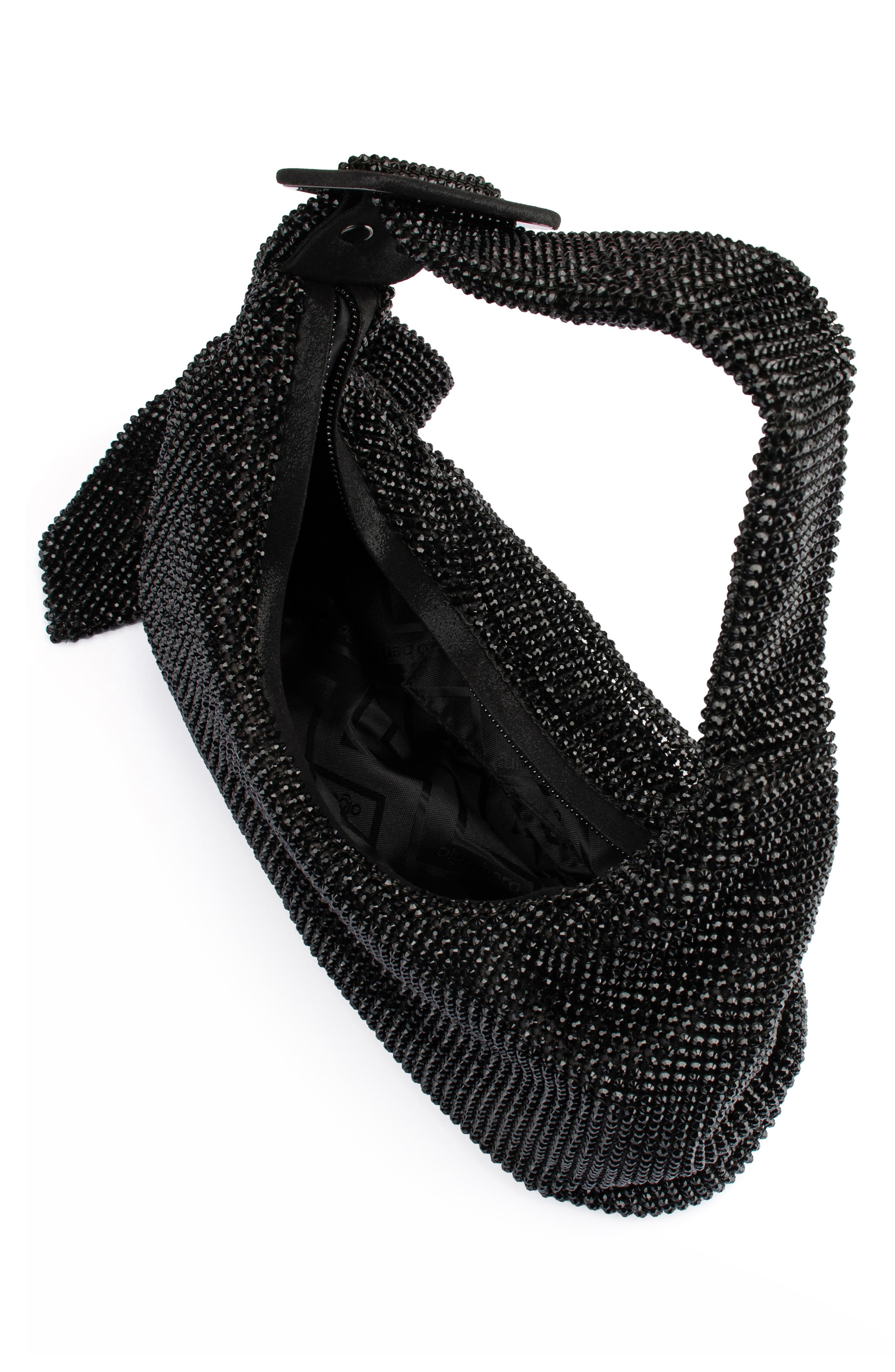 Olga Berg Calypso Crystal Mesh Shoulder Bag, Alternate, color, Black