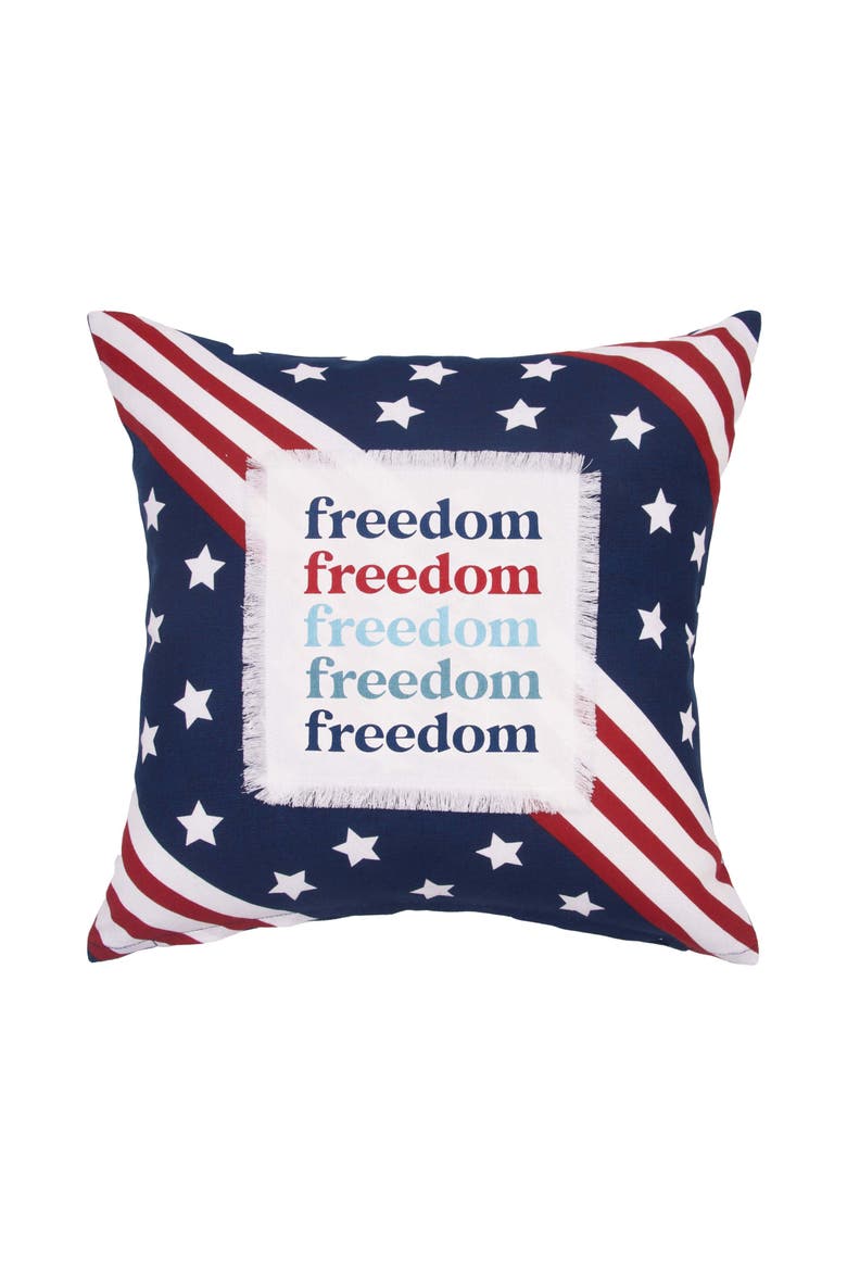"freedom" Patriotic Stars & Stripes Cotton Blend Accent Pillow 16" x 16", Main, color, Red