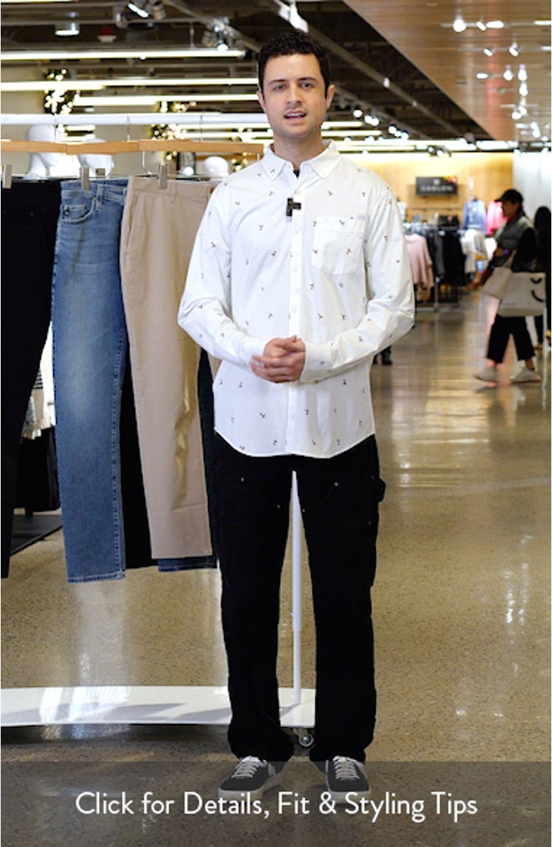 Tropical Motif Stretch Button-Down Shirt, sales video thumbnail