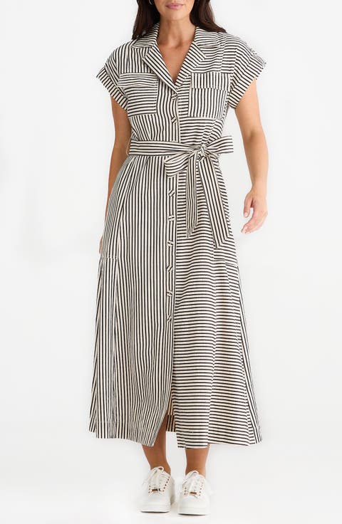 Portia Directional Stripe Maxi Shirtdress