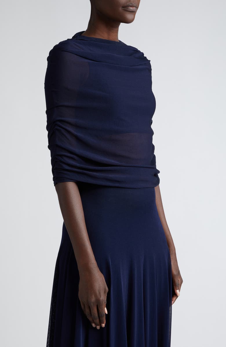 Brandon Maxwell Lyra Ruched Mesh Top, Alternate, color, Navy