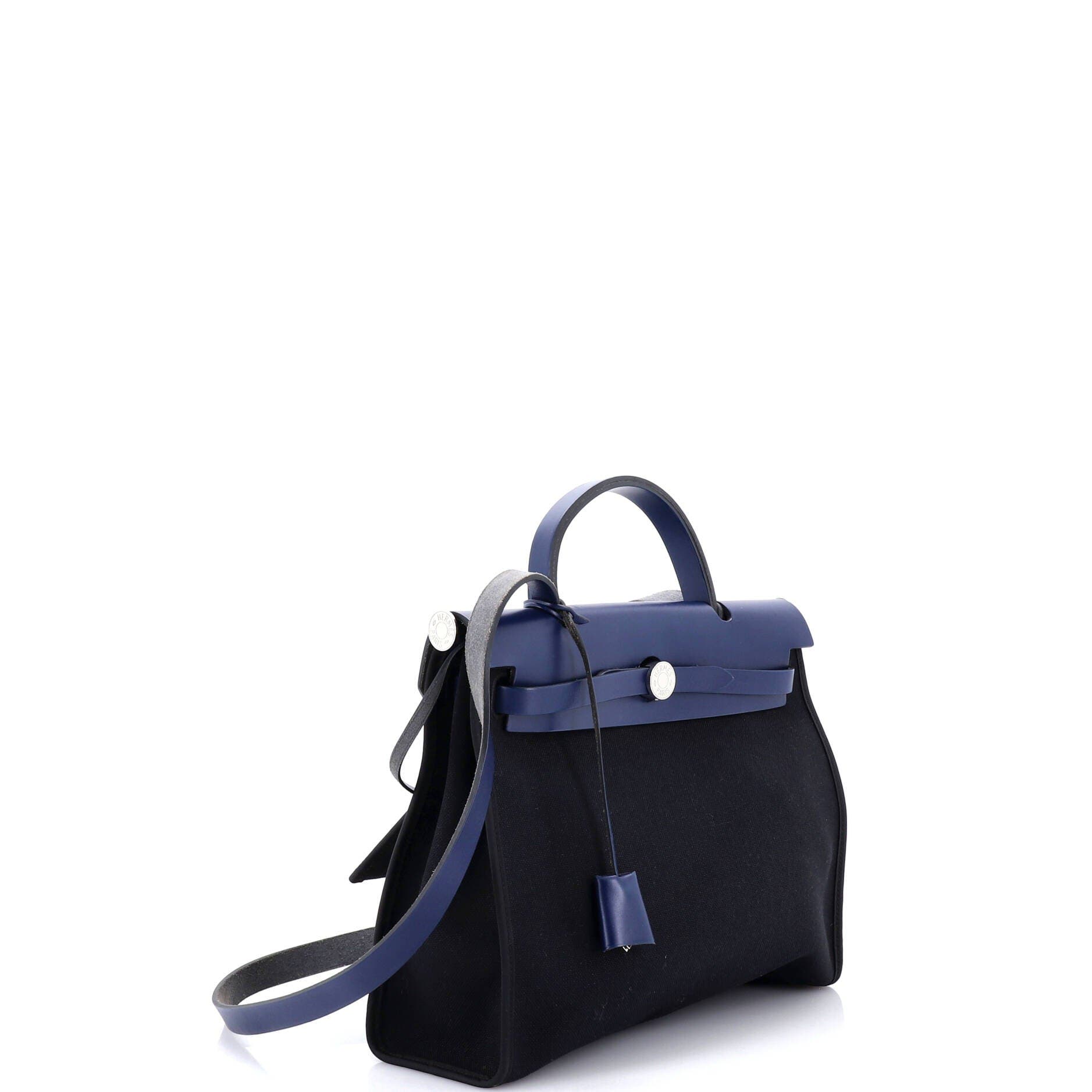 Pre-Owned Hermes Herbag Zip Leather and Toile 31, Alternate, color, Bleu Saphir