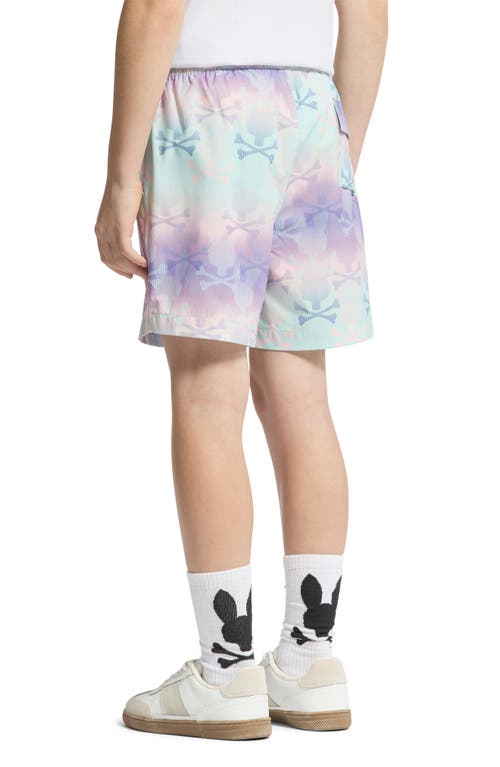 Shop Psycho Bunny Kids' Forster Bunny Print Swim Trunks In Lavender Gray