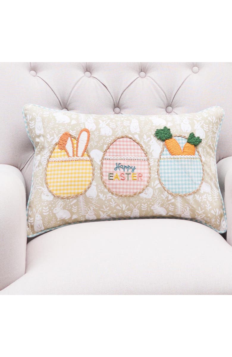 C&F Home Plaid Egg Trio "Happy Easter" Cotton Blend Mini Accent Pillow 14" x 22", Alternate, color, Beige