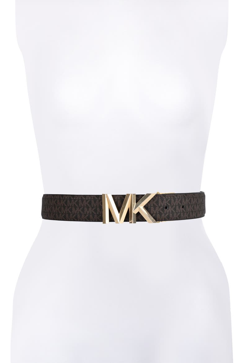 Monogram Reversible Leather Belt, Alternate, color, BROWN