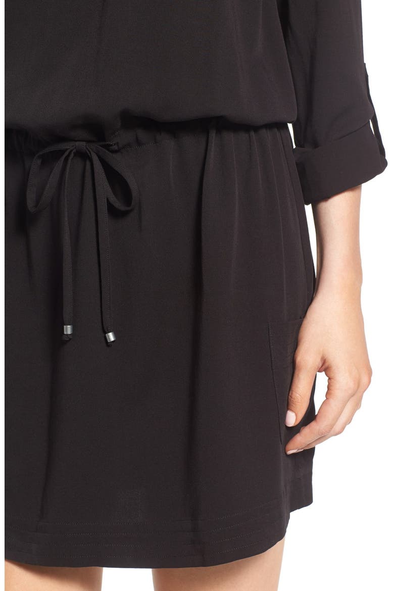 'Hampton' Drawstring Waist Dress, Alternate, color, BLACK