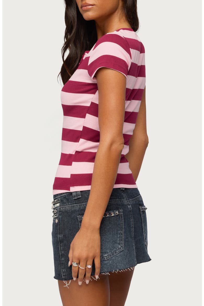 Rhianon Striped Henley T-Shirt, Alternate, color, BURGUNDY-AND-PINK