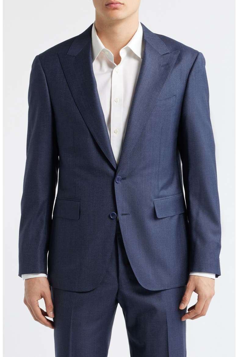 Capri Trim Fit Navy Wool & Cashmere Peak Lapel Suit, Alternate, color, NAVY