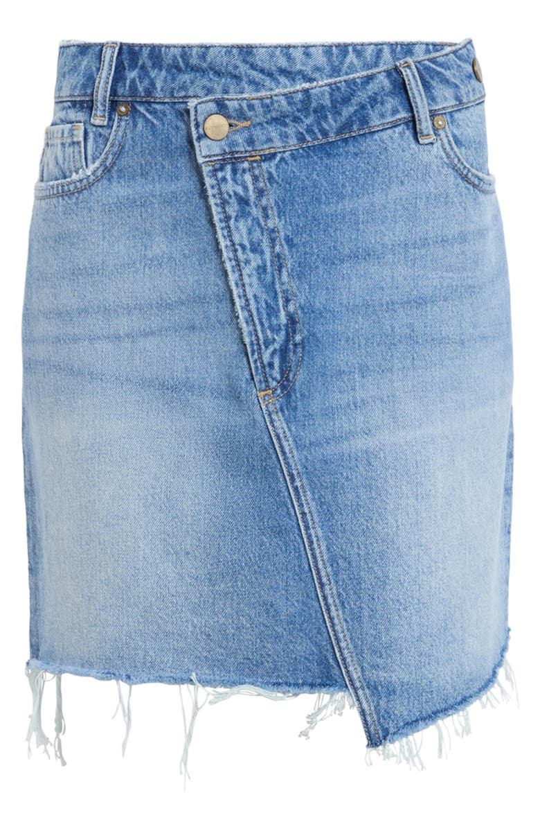 AllSaints Aki Fray Hem Crossover Denim Miniskirt, Alternate, color, Light Indigo