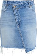 AllSaints Aki Fray Hem Crossover Denim Miniskirt
