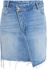 AllSaints Aki Fray Hem Crossover Denim Miniskirt