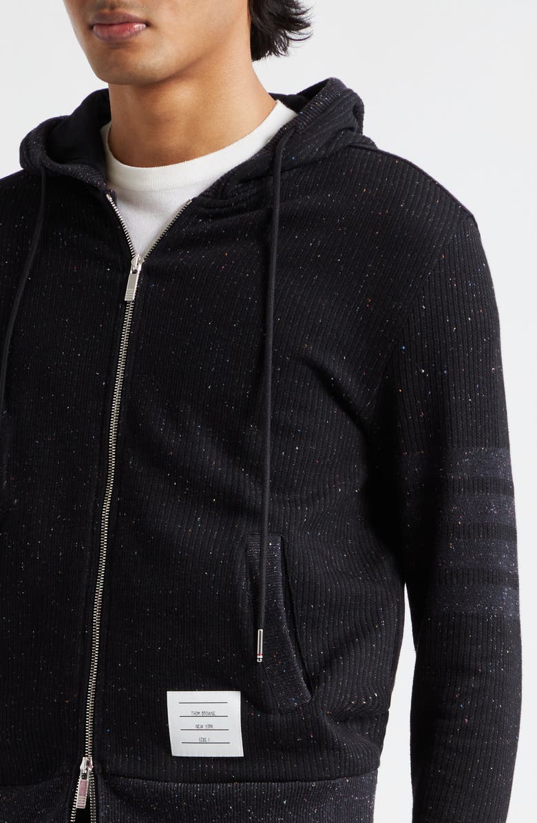 Thom Browne 4-Bar Flecked Cotton & Silk Hoodie, Alternate, color,