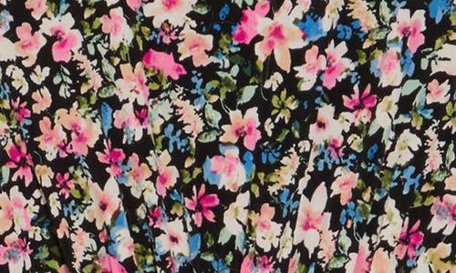 London Times Floral Sleeveless Inset Waist Jersey Midi Dress In Black Multi