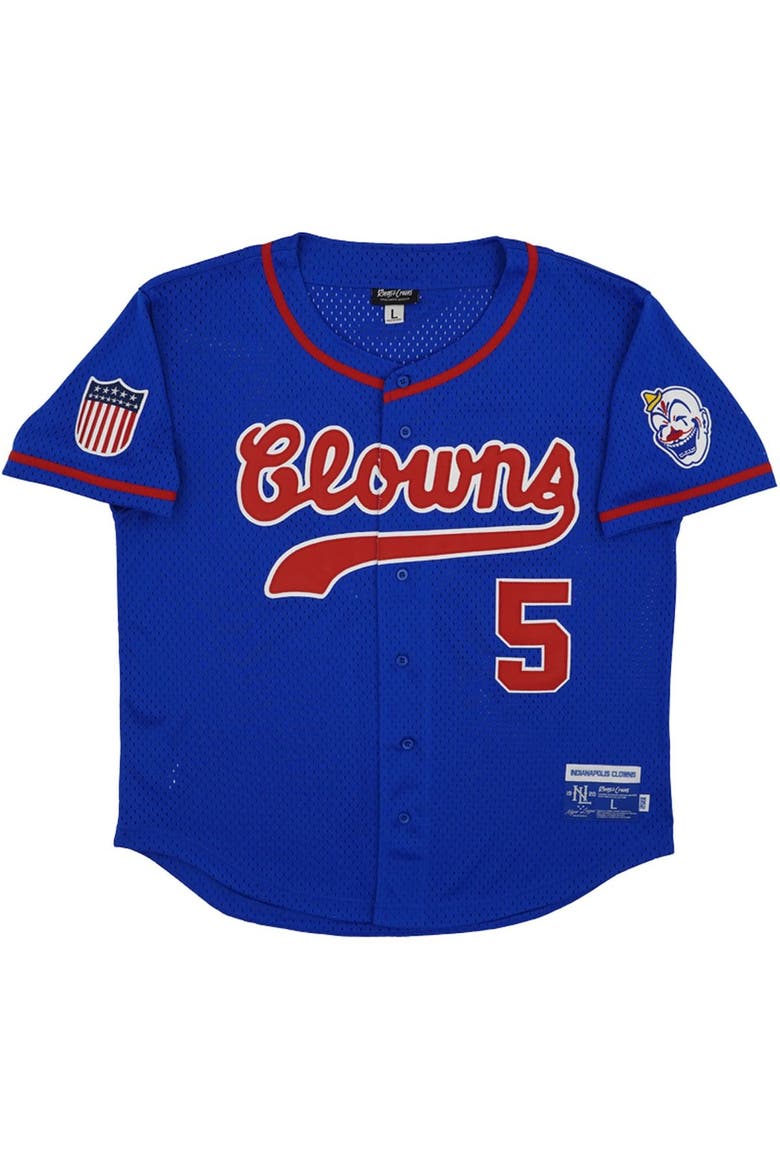 Men's Rings & Crwns #5 Royal Indianapolis Clowns Mesh Button-Down Replica Jersey, Alternate, color, Royal