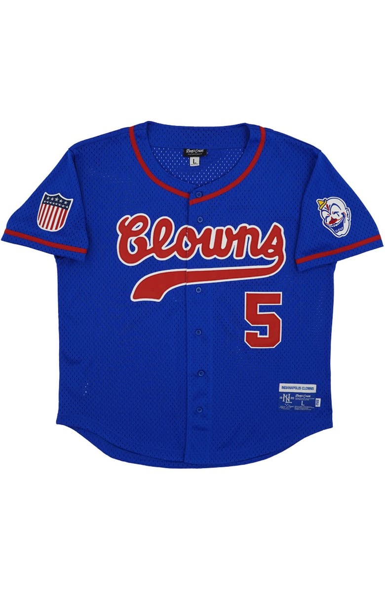 RINGS & CRWNS Men's Rings & Crwns #5 Royal Indianapolis Clowns Mesh Button-Down Replica Jersey, Alternate, color,
