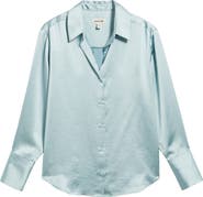 Open Edit Relaxed Fit Satin Button-Up Shirt