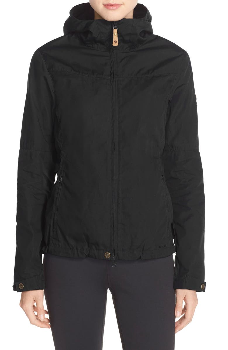 Fjällräven 'Stina' Hooded Water Resistant Jacket, Main, color, Black
