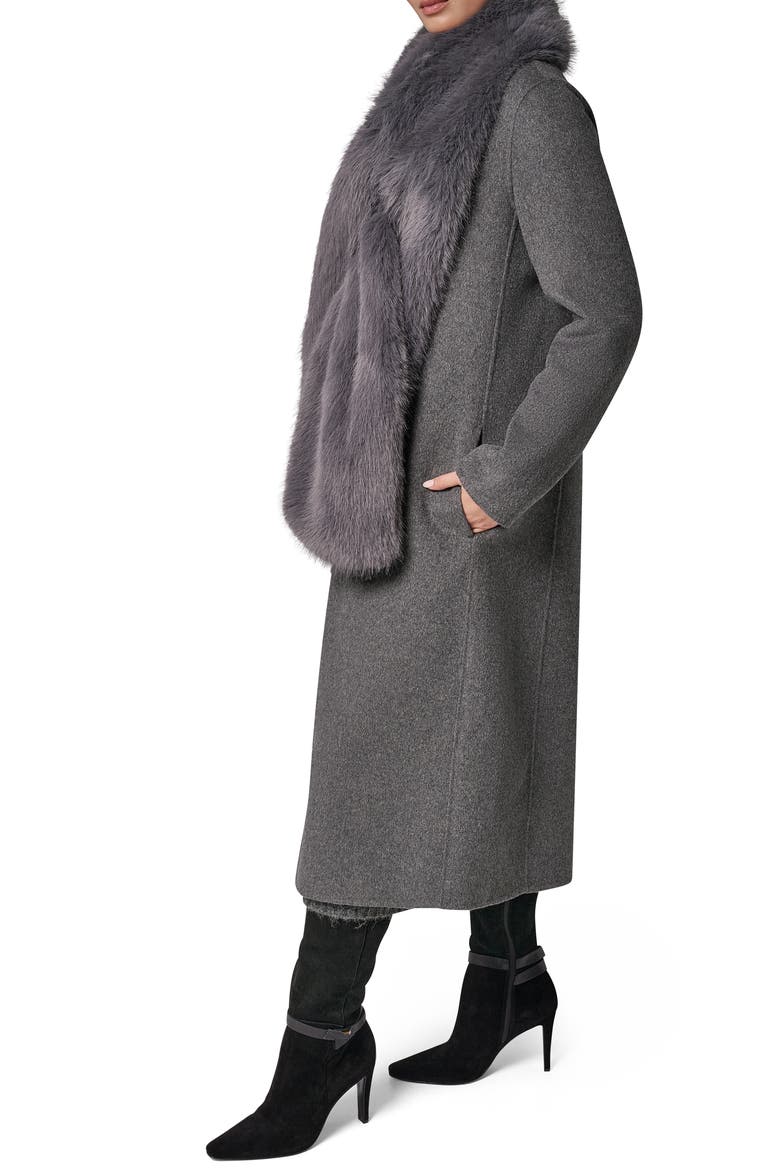 Double Breasted Coat with Removable Faux Fur Scarf, Alternate, color, HTHR GREY