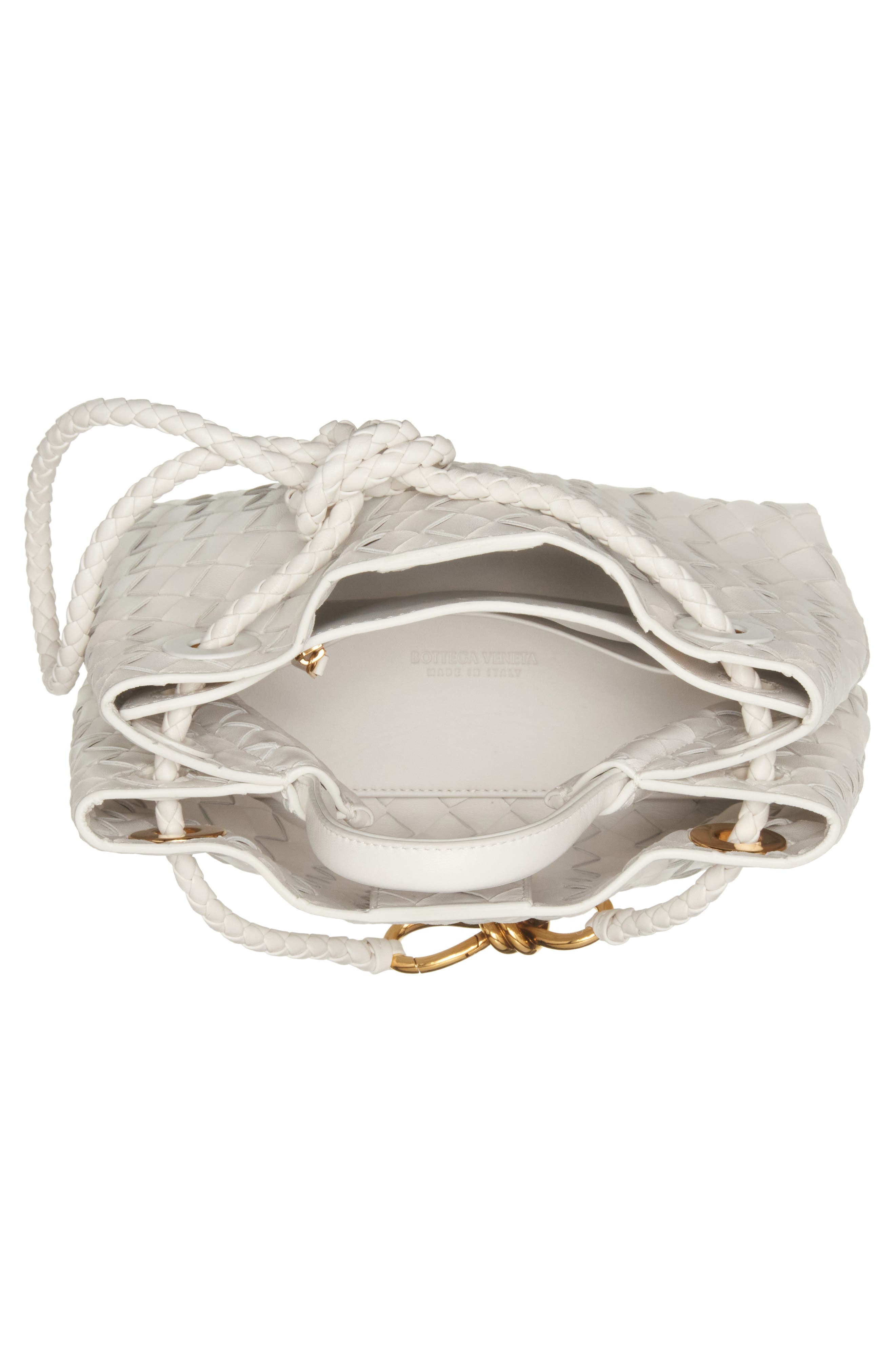 Bottega Veneta Small Andiamo Intrecciato Shoulder Bag, Alternate, color, White/ Brass/ White