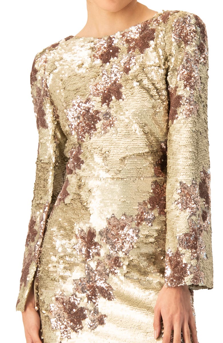 IVONNE Floral Sequin Gown with Open Back, Alternate, color, Gold