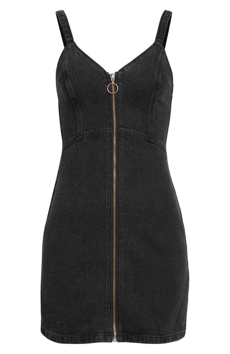 Topshop Sleeveless Front Zip Denim Dress, Alternate, color, 
