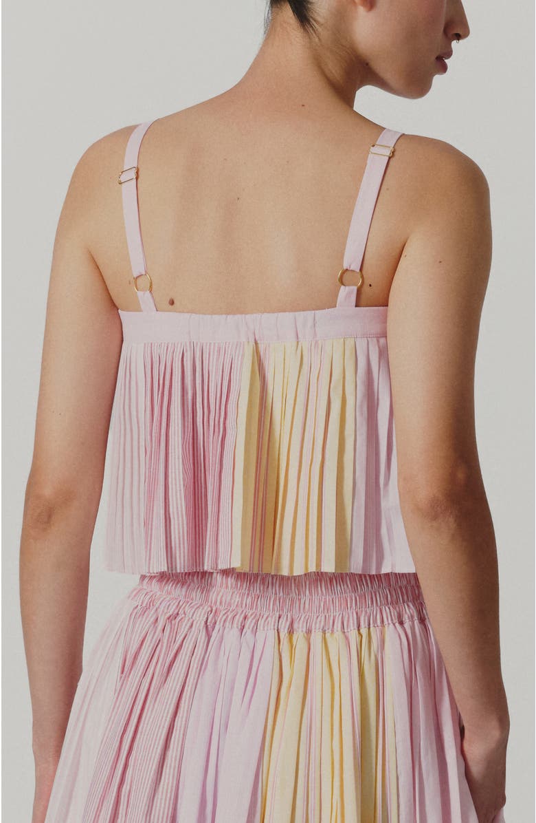 De Loreta Gabriela Spaghetti Strap Pleat Cotton Top, Alternate, color, Mix Lines Rosa