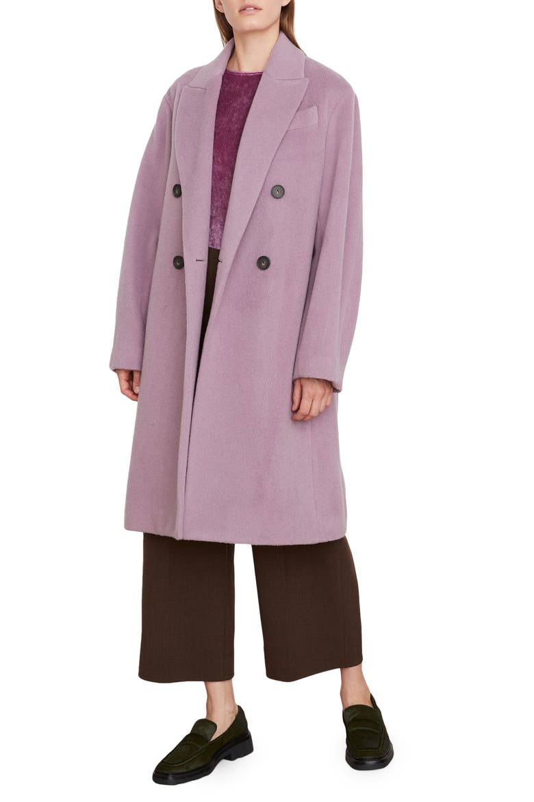 Brushed Double Breasted Coat, Main, color, PLUM NIGHT