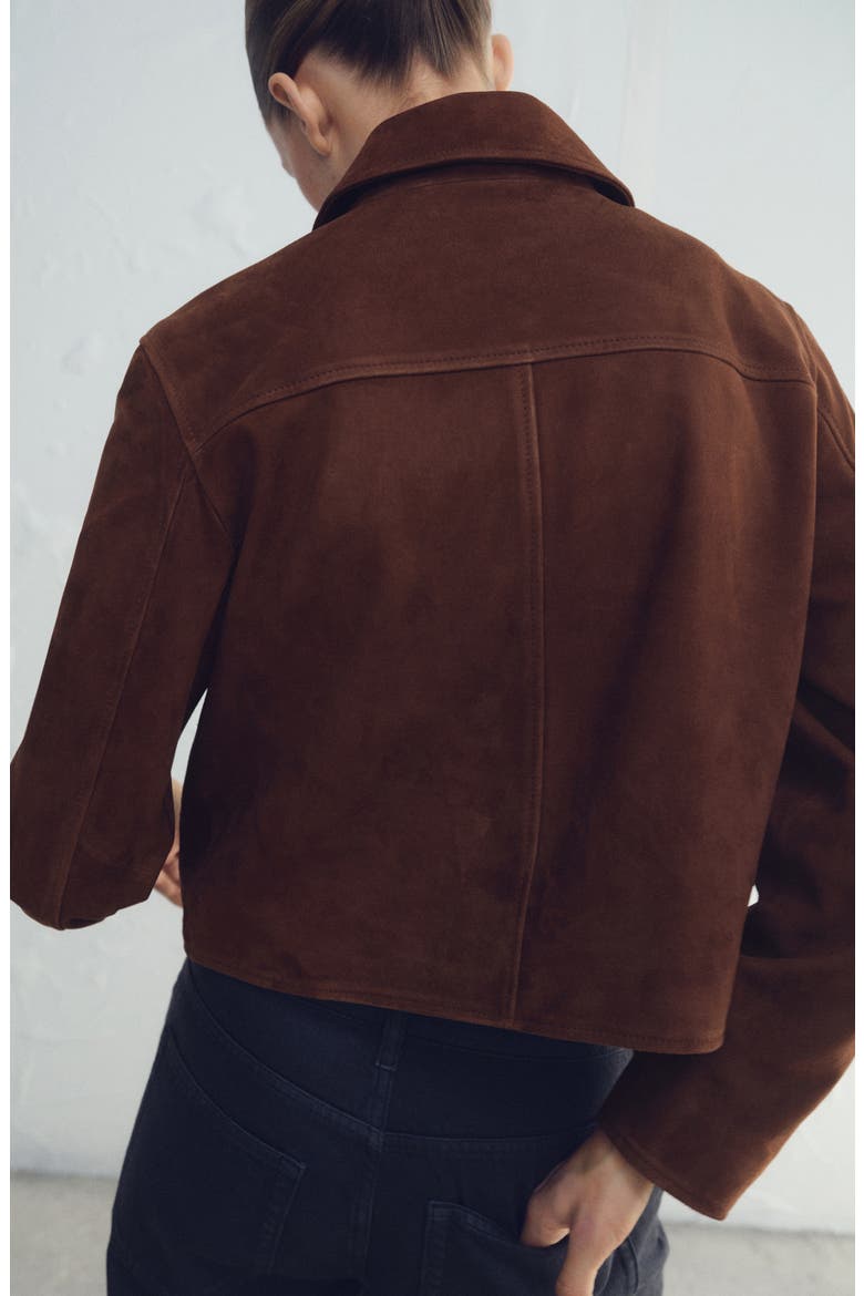 Suede Button Front Crop Jacket, Alternate, color, BURNT ORANGE