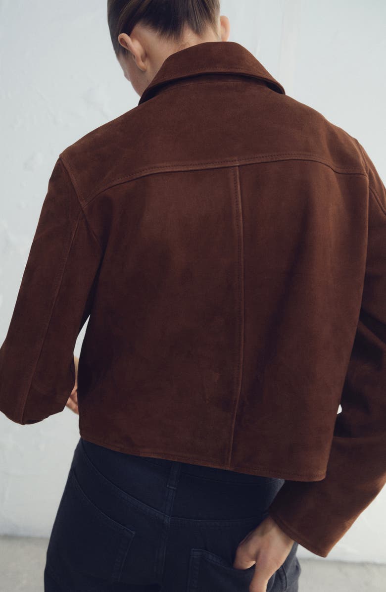 MANGO Suede Button Front Crop Jacket, Alternate, color, Burnt Orange