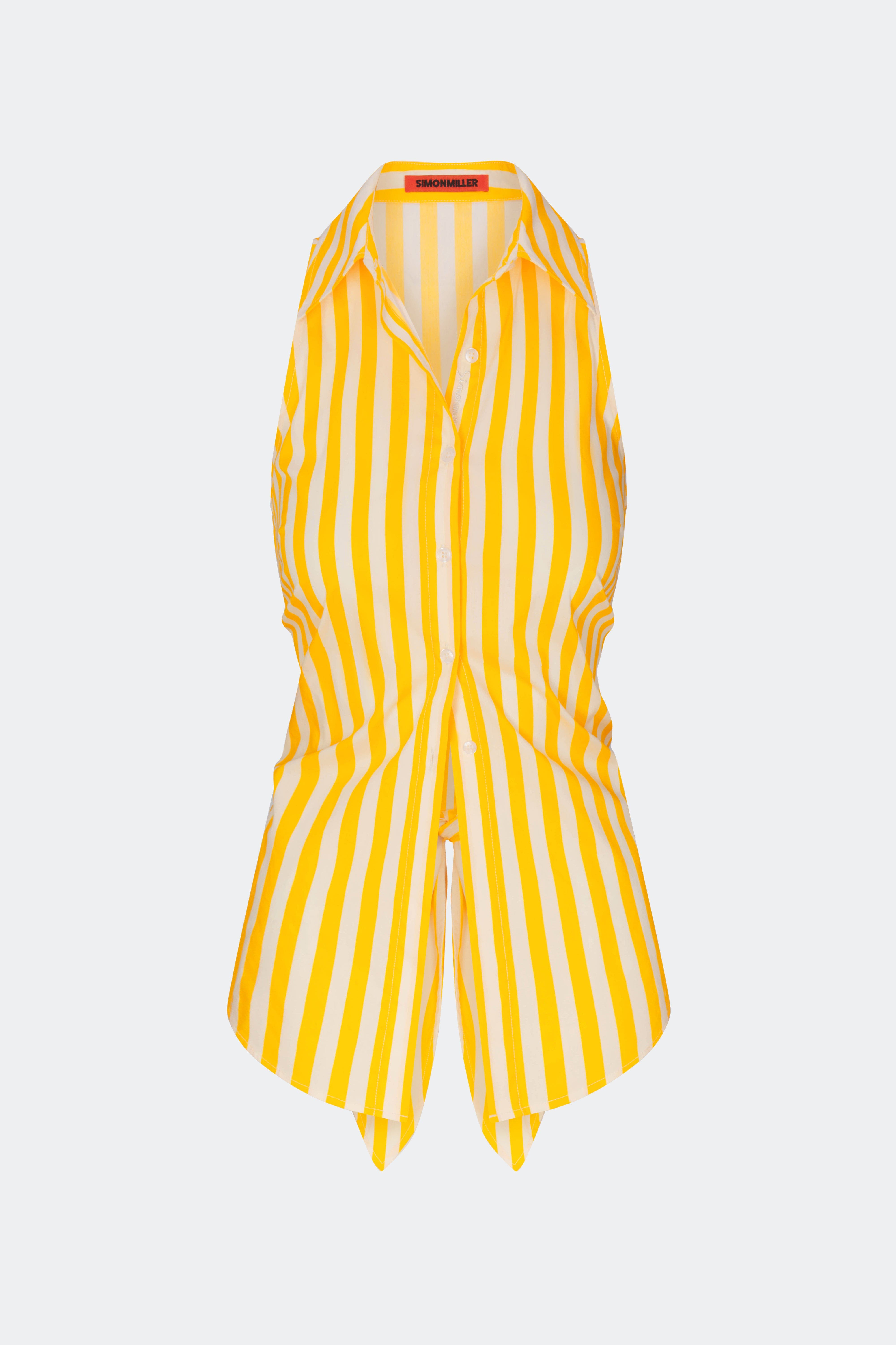 SIMONMILLER Loch Sleeveless Poplin Tie Back Button Up Shirt in Sungold/ecru Stripe at Nordstrom, Size X-Large