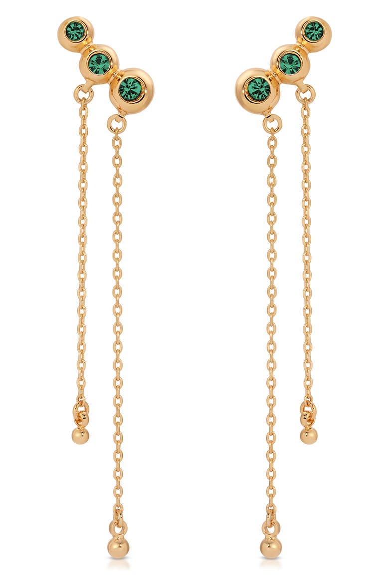 Deco Crystal Hanging Chain Drop Earrings, Main, color, GREEN