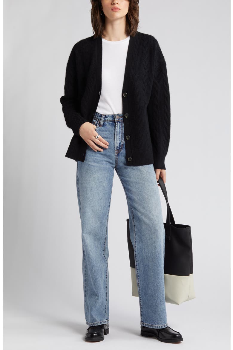 Cashmere Cable Cardigan, Main, color, BLACK ROCK