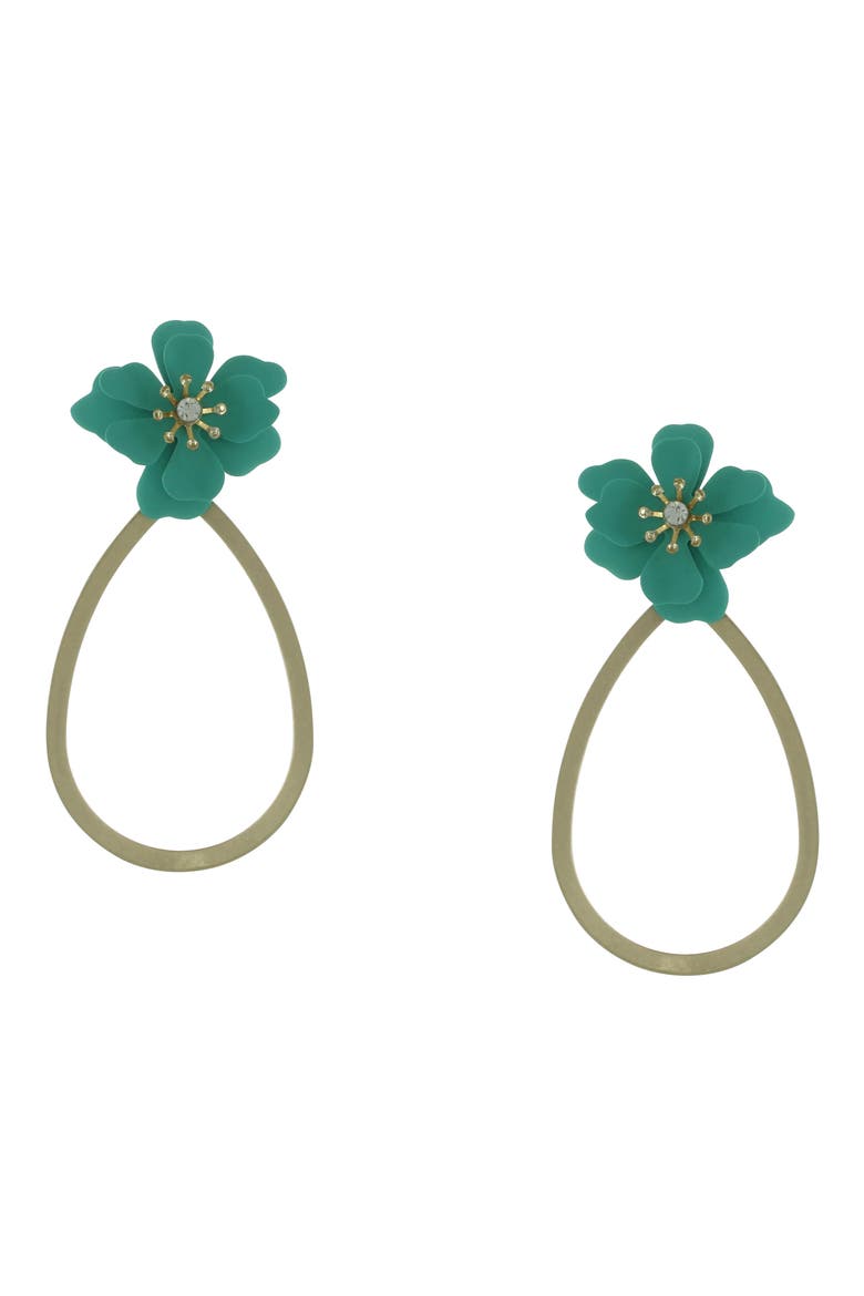 Neida Floral Teardrop Earrings, Main, color, WORN GOLD / TURQUOISE