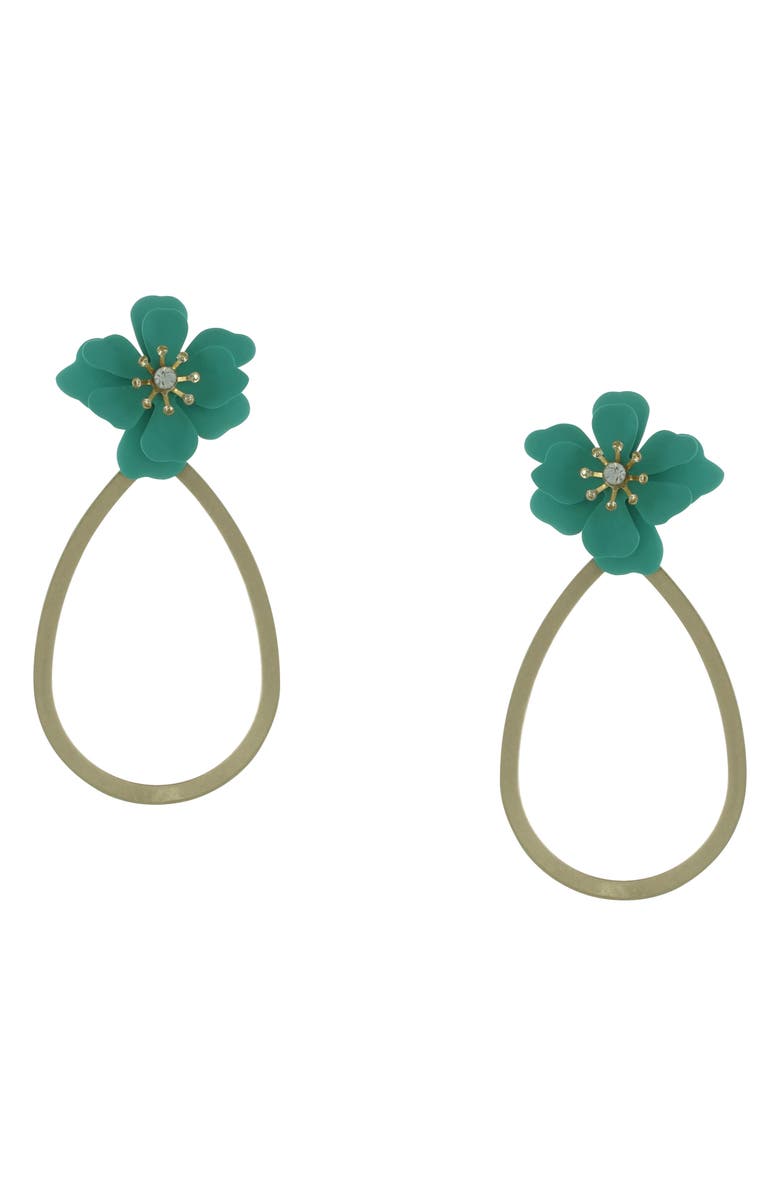 OLIVIA WELLES Neida Floral Teardrop Earrings, Main, color, Worn Gold / Turquoise