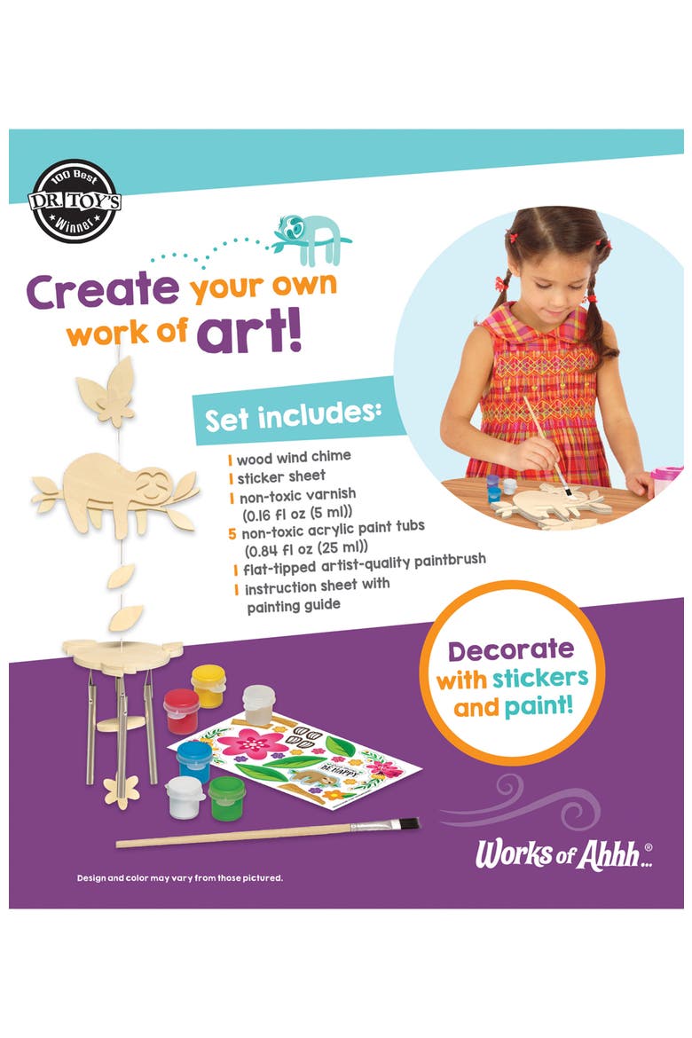Sloth Wind Chime Wood Craft & Paint Kit, Alternate, color, Multicolor