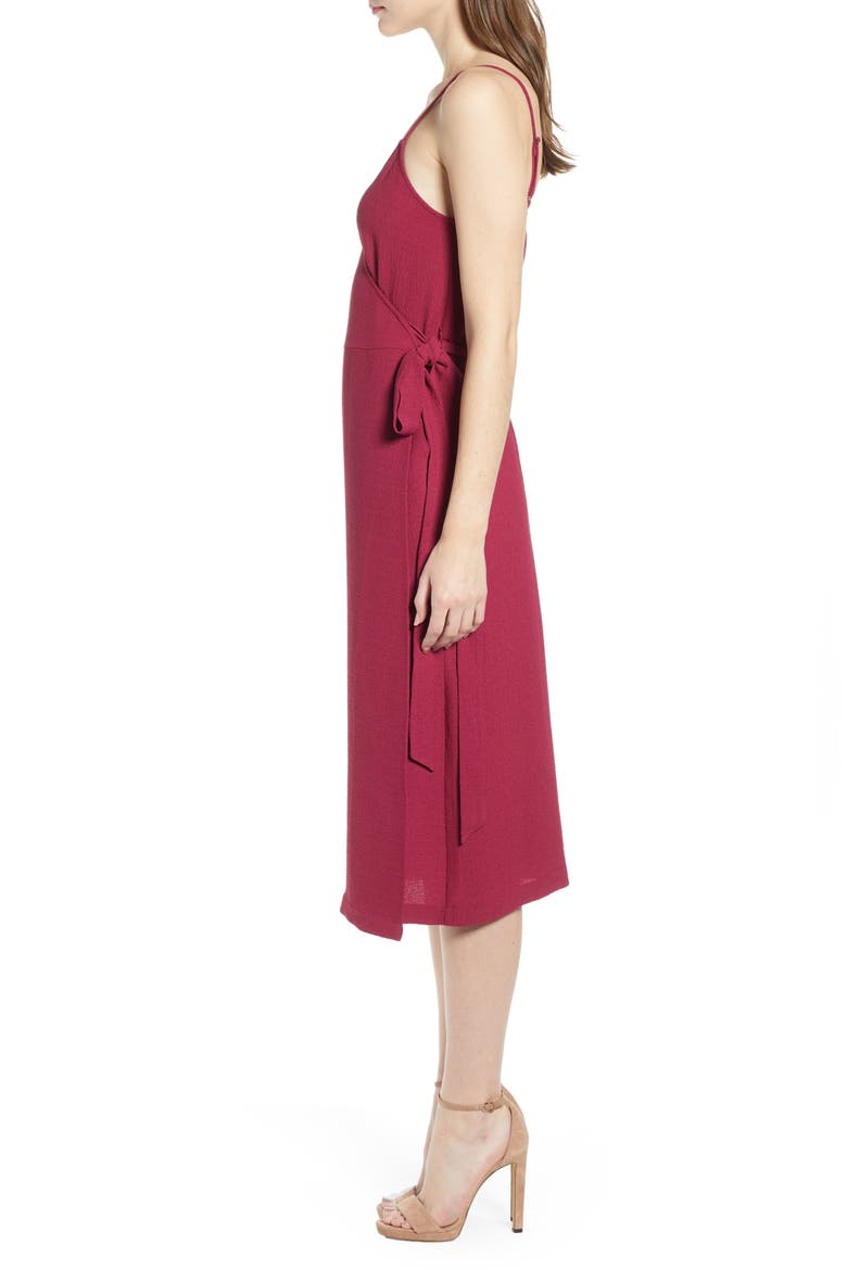 Crepe Wrap Midi Dress, Alternate, color, BURGUNDY PLUM
