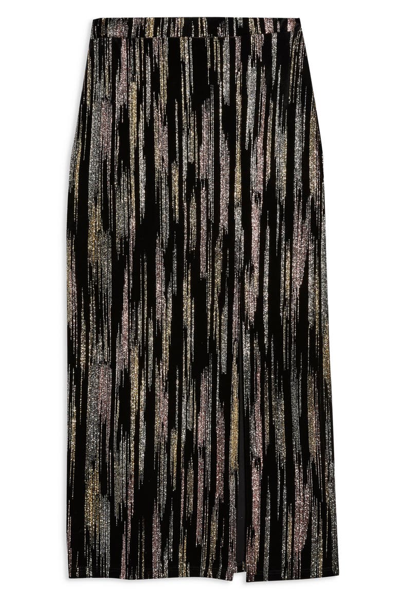 Velvet Glitter Midi Skirt, Alternate, color, BLACK